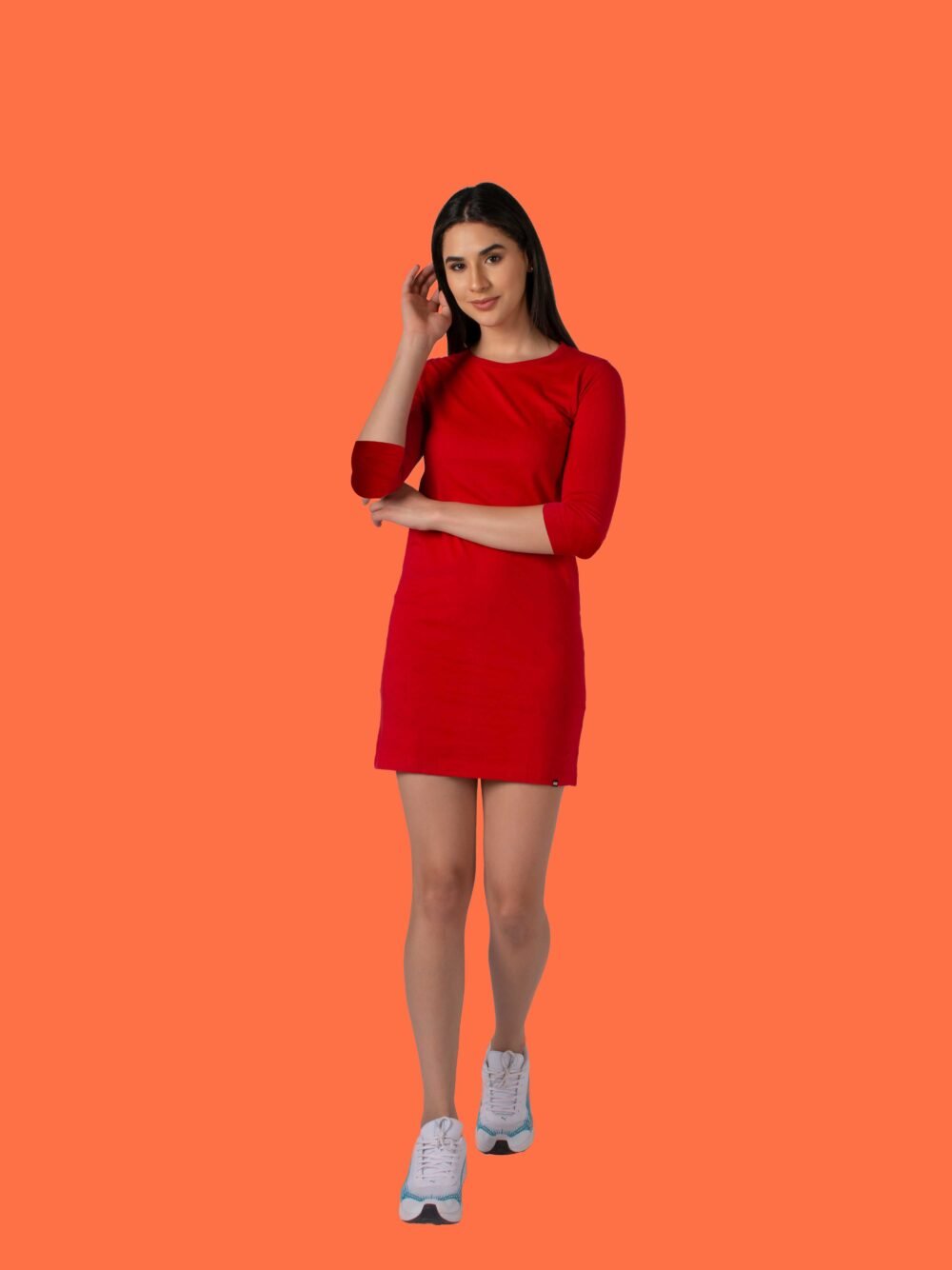 Women's Basic Long Tops: Solid Red