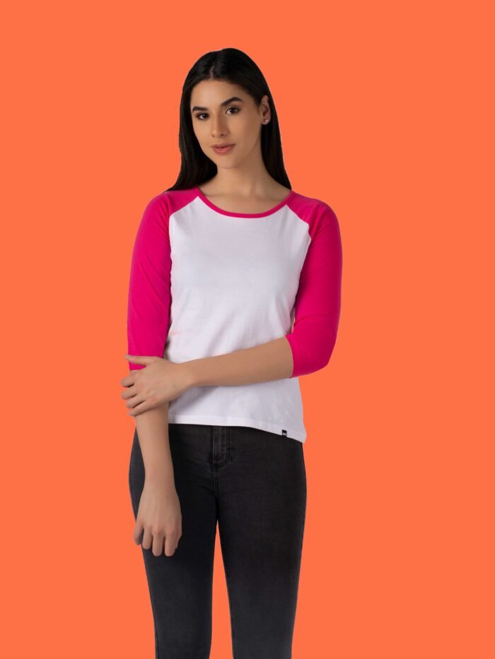 Women’s Raglan Full Sleeve T-shirt: Pink White